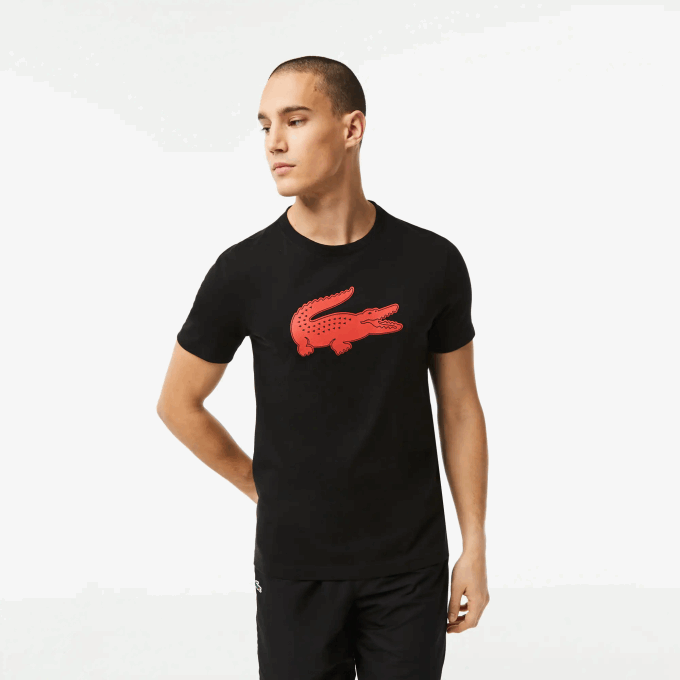 Men Lacoste V0ZN99 Black Red BZJ SPORT 3D Print Crocodile Breathable Jersey T-Shirt - Image 1