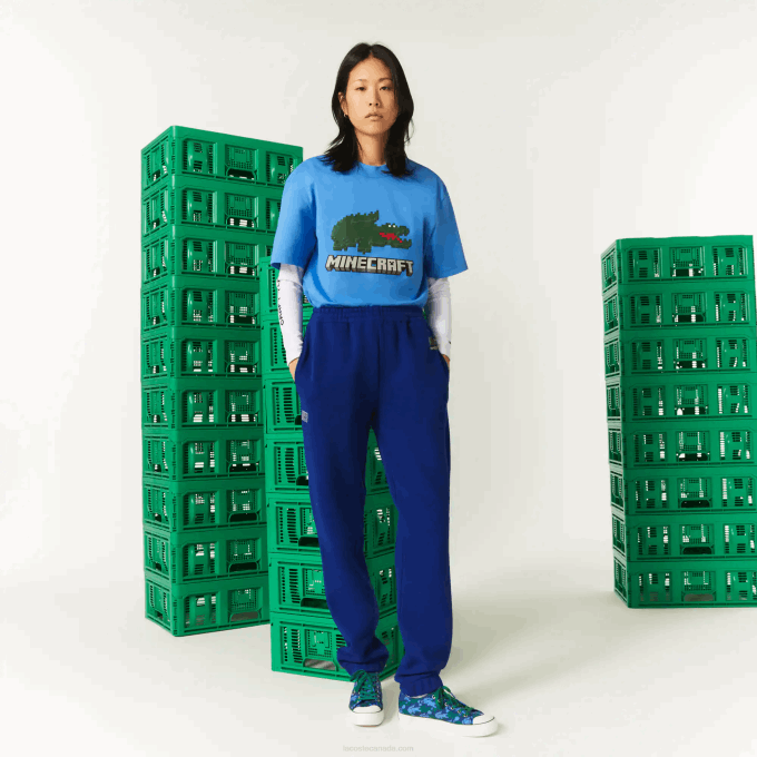 MenV0ZN1174 Blue BDM Lacoste x Minecraft Organic Cotton Fleece Jogging Pants - Image 6