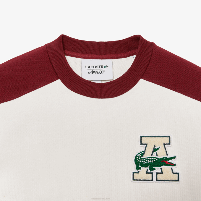 MenV0ZN1183 White Bordeaux NFB Lacoste x AWAKE NY Badge Color-block Cotton Sweatshirt - Image 4