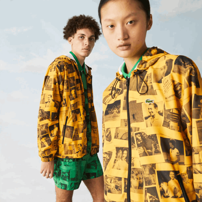 Women Lacoste V0ZN1303 Yellow Black 7KR LIVE Polaroid Collaboration Jacket - Image 4