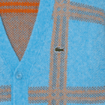 Women Lacoste V0ZN1394 Blue Orange Brown 7CZ Tartan Pattern Wool Cardigan - Image 4