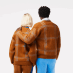 Women Lacoste V0ZN1395 Brown Blue Orange VN2 Tartan Pattern Wool Cardigan - Image 2