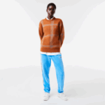 Women Lacoste V0ZN1426 Brown Blue Orange VN2 Relaxed Fit Tartan Pattern Wool Blend Sweater - Image 2