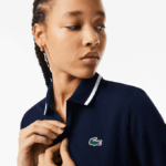 Women Lacoste V0ZN2359 Navy Blue White 525 Golf Loose Fit Ultra-Dry Polo - Image 2