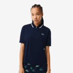 Women Lacoste V0ZN2359 Navy Blue White 525 Golf Loose Fit Ultra-Dry Polo