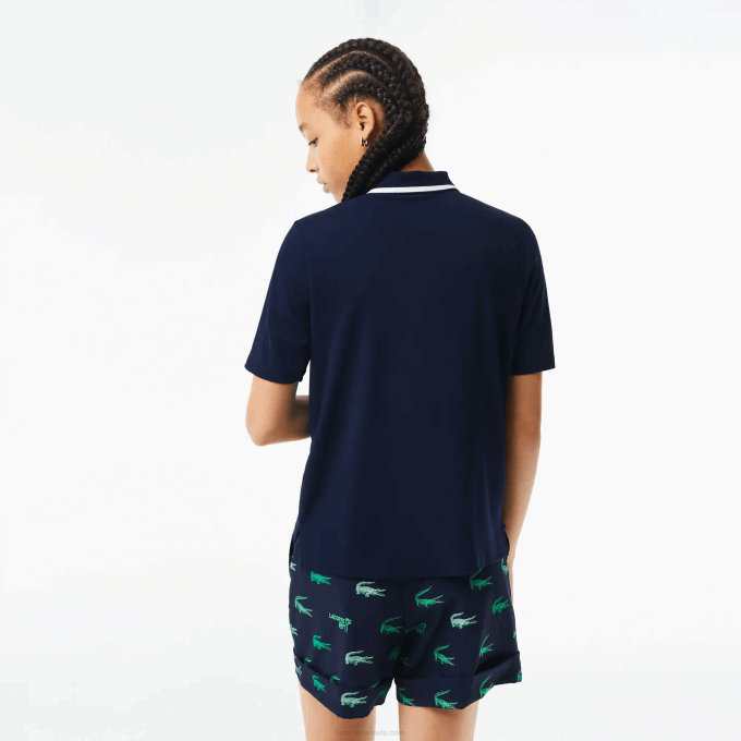 Women Lacoste V0ZN2359 Navy Blue White 525 Golf Loose Fit Ultra-Dry Polo - Image 3