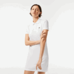 Women Lacoste V0ZN2360 White 001 Pique Knit Polo Dress - Image 2