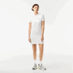 Women Lacoste V0ZN2360 White 001 Pique Knit Polo Dress