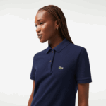 Women Lacoste V0ZN2361 Navy Blue 166 Pique Knit Polo Dress - Image 2
