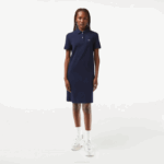 Women Lacoste V0ZN2361 Navy Blue 166 Pique Knit Polo Dress