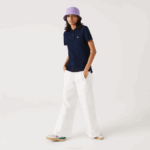 Women Lacoste V0ZN2365 Navy Blue 166 Regular Fit Soft Cotton Petit Pique Polo - Image 4