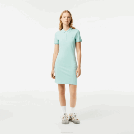 Women Lacoste V0ZN2368 Mint LGF Stretch Cotton Pique Polo Dress