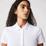 Women Lacoste V0ZN2369 White 001 Stretch Cotton Pique Polo Dress - Image 2