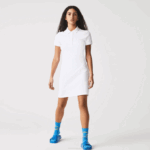 Women Lacoste V0ZN2369 White 001 Stretch Cotton Pique Polo Dress