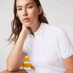 Women Lacoste V0ZN2369 White 001 Stretch Cotton Pique Polo Dress - Image 7