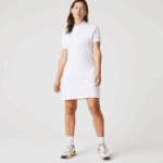 Women Lacoste V0ZN2369 White 001 Stretch Cotton Pique Polo Dress - Image 8