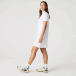 Women Lacoste V0ZN2369 White 001 Stretch Cotton Pique Polo Dress - Image 9