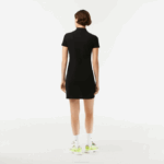 Women Lacoste V0ZN2370 Black 031 Stretch Cotton Pique Polo Dress - Image 3