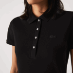 Women Lacoste V0ZN2370 Black 031 Stretch Cotton Pique Polo Dress - Image 4