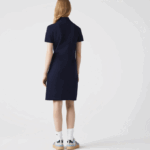 Women Lacoste V0ZN2371 Navy Blue 166 Stretch Cotton Pique Polo Dress - Image 3
