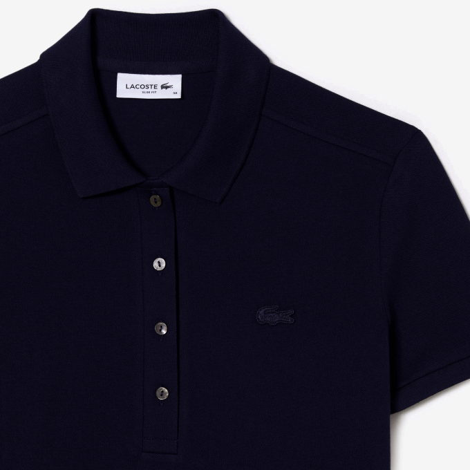Women Lacoste V0ZN2371 Navy Blue 166 Stretch Cotton Pique Polo Dress - Image 6