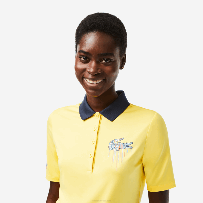Women Lacoste V0ZN2373 Yellow 107 Sport Miami Open Edition Polo - Image 2