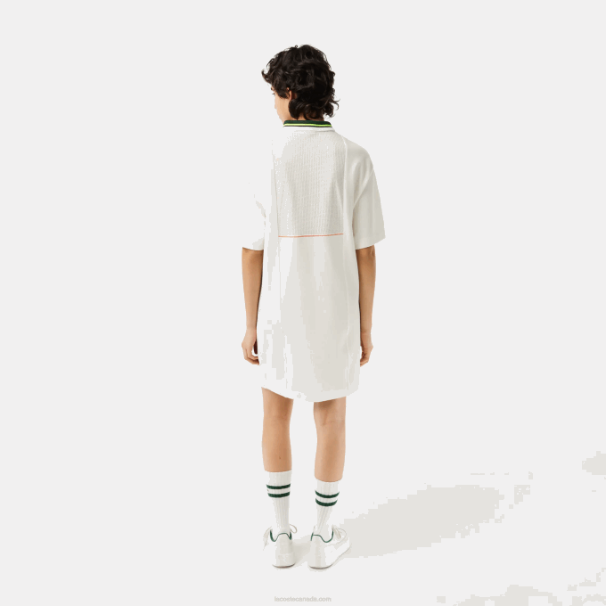 Women Lacoste V0ZN2376 White 70V Organic Cotton French Made Polo Dress - Image 3