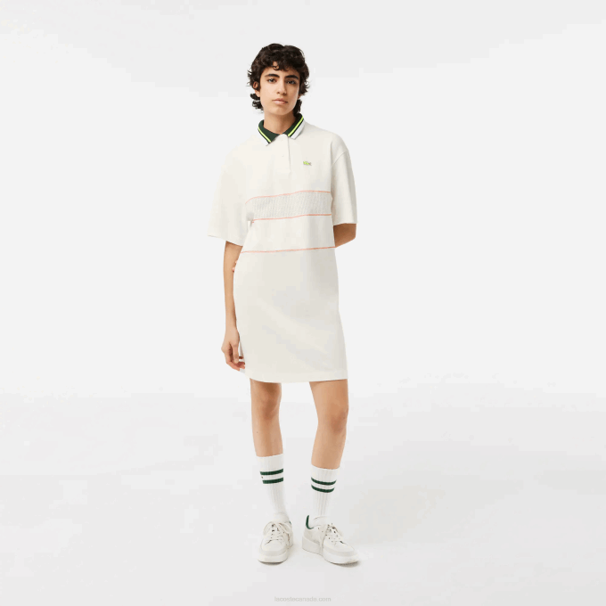 Women Lacoste V0ZN2376 White 70V Organic Cotton French Made Polo Dress - Image 1