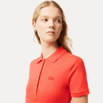Women Lacoste V0ZN2377 Orange 02K Stretch Cotton Pique Polo Dress - Image 3
