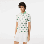 Women Lacoste V0ZN2378 White Green 2P0 Golf Crocodile Print Polo