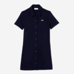 Women Lacoste V0ZN2379 Navy Blue 166 Organic Cotton Buttoned Polo Dress