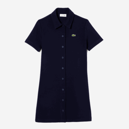 Women Lacoste V0ZN2379 Navy Blue 166 Organic Cotton Buttoned Polo Dress
