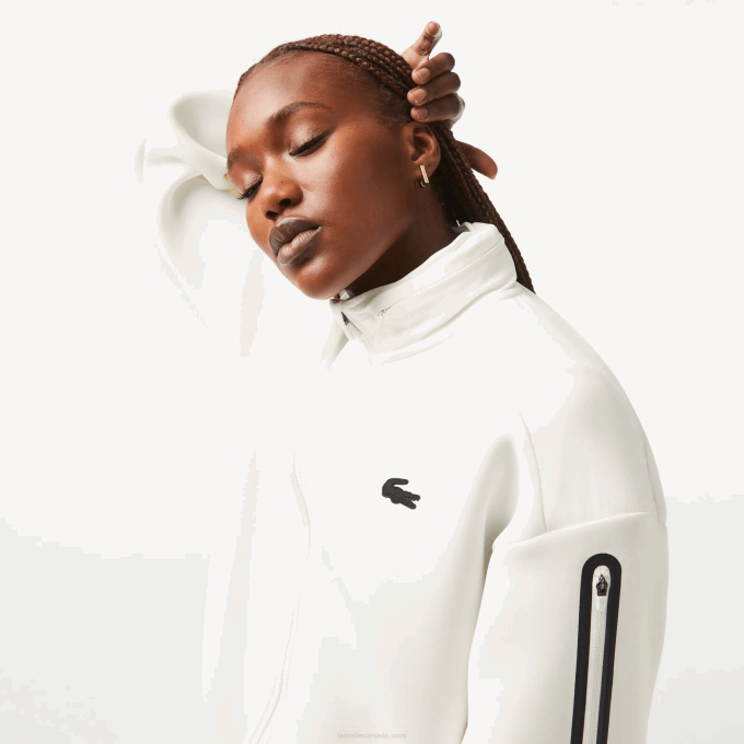 Women Lacoste V0ZN2381 White 70V SPORT Loose Fit Zip Sweatshirt - Image 2