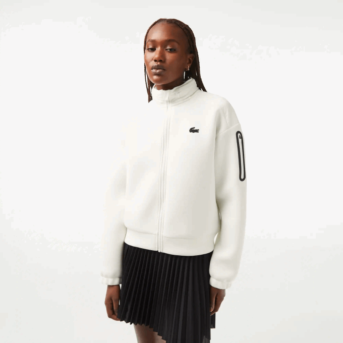 Women Lacoste V0ZN2381 White 70V SPORT Loose Fit Zip Sweatshirt - Image 1