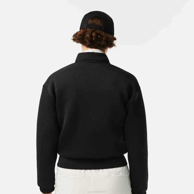Women Lacoste V0ZN2382 Black 031 SPORT Loose Fit Zip Sweatshirt - Image 3