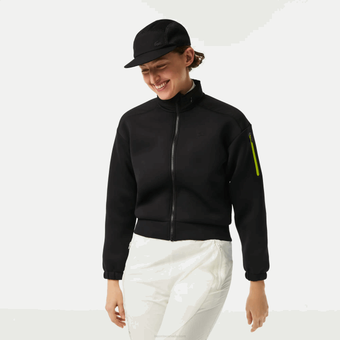 Women Lacoste V0ZN2382 Black 031 SPORT Loose Fit Zip Sweatshirt - Image 6
