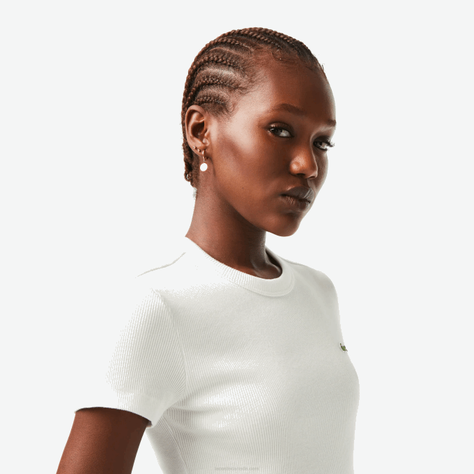 Women Lacoste V0ZN2384 White 70V Slim Fit Organic Cotton T-Shirt - Image 2