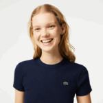 Women Lacoste V0ZN2385 Navy Blue 166 Slim Fit Organic Cotton T-Shirt - Image 2