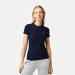 Women Lacoste V0ZN2385 Navy Blue 166 Slim Fit Organic Cotton T-Shirt