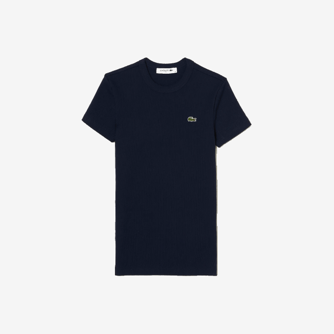 Women Lacoste V0ZN2385 Navy Blue 166 Slim Fit Organic Cotton T-Shirt - Image 4