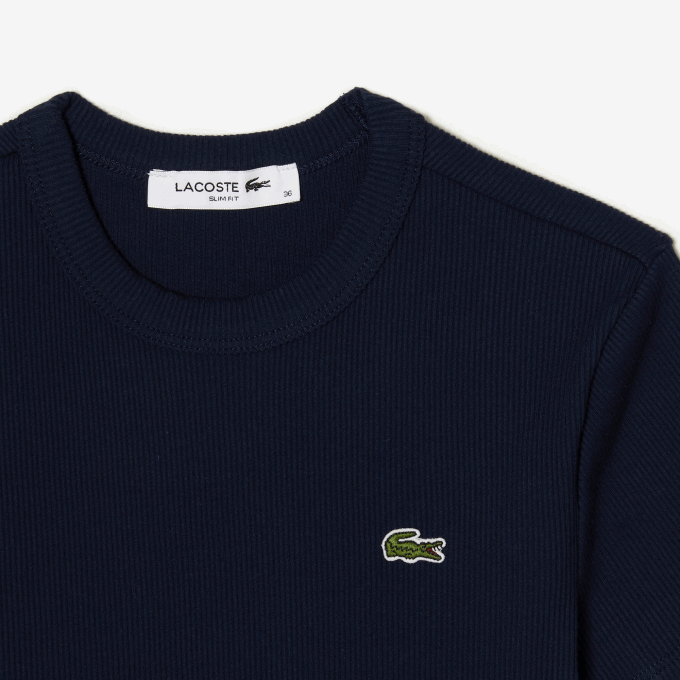 Women Lacoste V0ZN2385 Navy Blue 166 Slim Fit Organic Cotton T-Shirt - Image 5