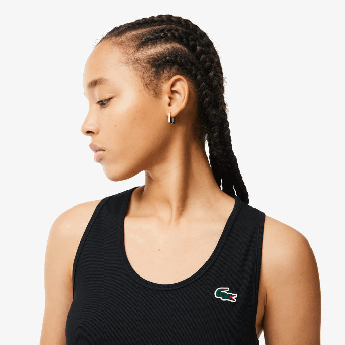 Women Lacoste V0ZN2387 Black 031 SPORT Slim Fit Ribbed Tank Top - Image 2