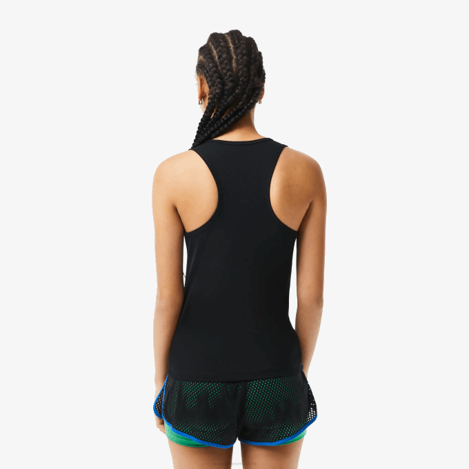 Women Lacoste V0ZN2387 Black 031 SPORT Slim Fit Ribbed Tank Top - Image 3