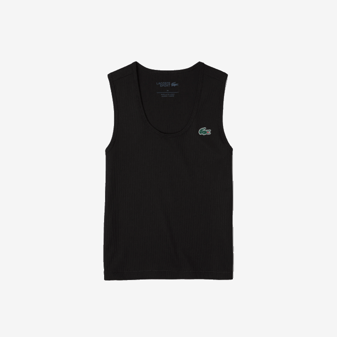 Women Lacoste V0ZN2387 Black 031 SPORT Slim Fit Ribbed Tank Top - Image 4