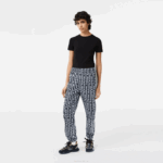 Women Lacoste V0ZN2395 Black Blue White ZI8 Track Pants with Logo Print