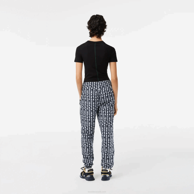 Women Lacoste V0ZN2395 Black Blue White ZI8 Track Pants with Logo Print - Image 3