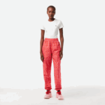 Women Lacoste V0ZN2396 Orange Red Pink ZI1 Track Pants with Logo Print