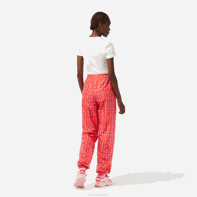 Women Lacoste V0ZN2396 Orange Red Pink ZI1 Track Pants with Logo Print - Image 3