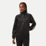Women Lacoste V0ZN2397 Black 031 Loose Fit Logo Stripe Zipped Sweatshirt