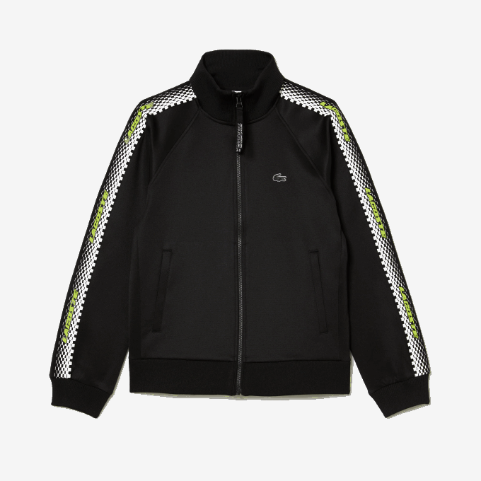 Women Lacoste V0ZN2397 Black 031 Loose Fit Logo Stripe Zipped Sweatshirt - Image 4